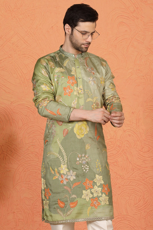 Phool Utsav Printed Embroidered Kurta with Back Elastic Pants
