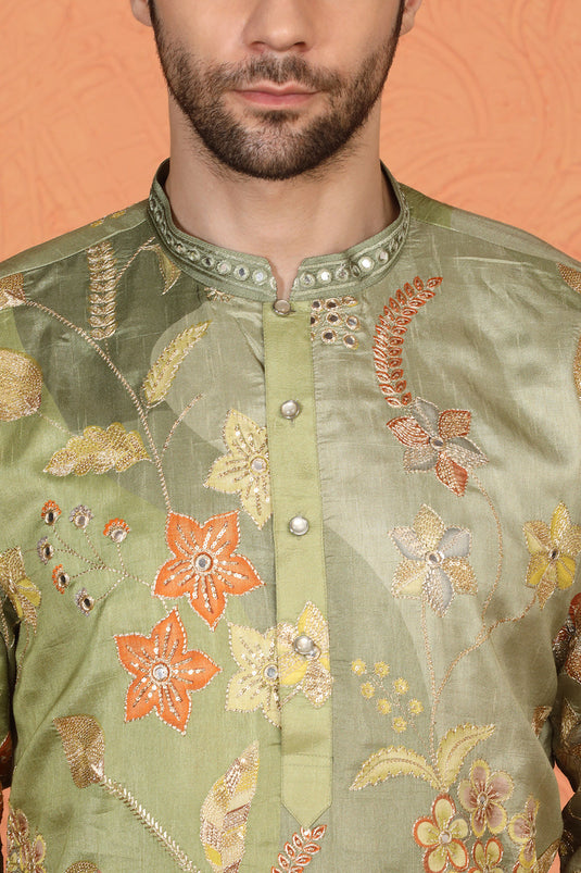 Phool Utsav Printed Embroidered Kurta with Back Elastic Pants