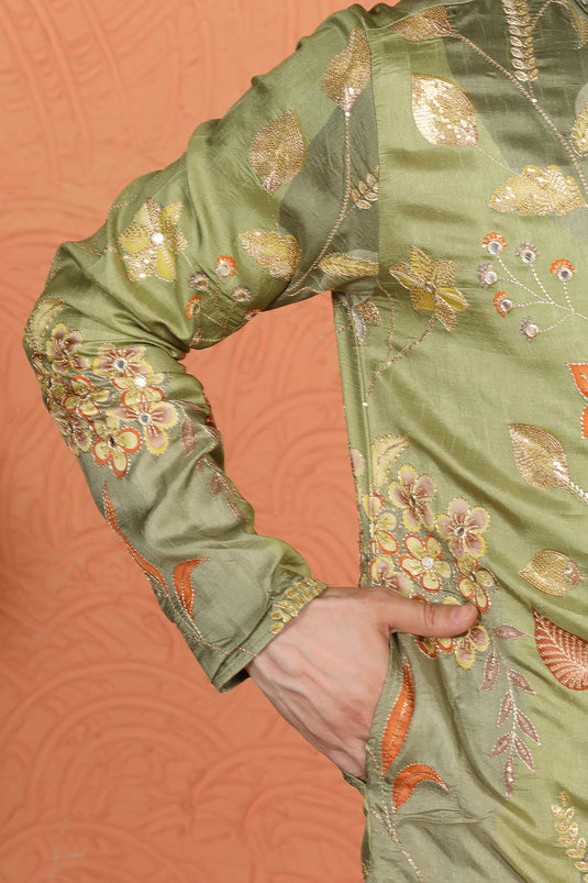 Phool Utsav Printed Embroidered Kurta with Back Elastic Pants