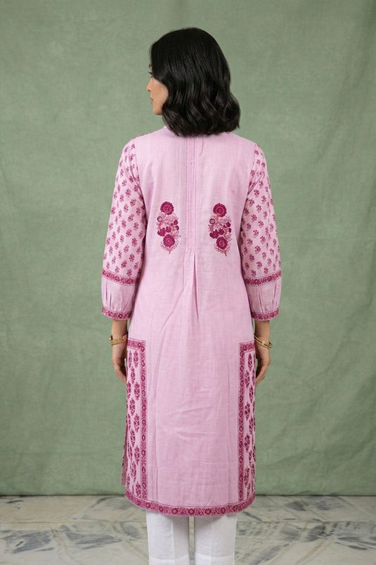 Pink block printed kurta set