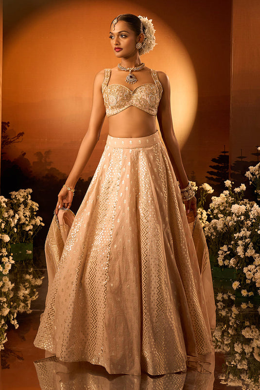 Pink Banarasi Chanderi Lehenga Set