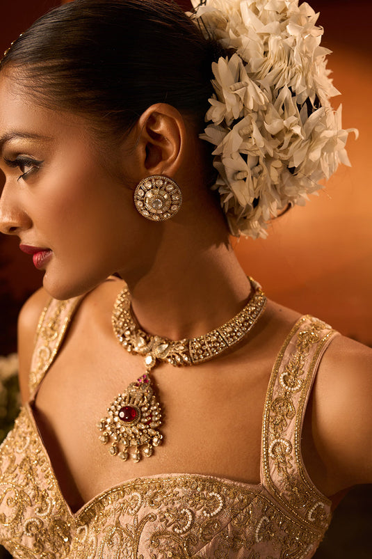 Pink Banarasi Chanderi Lehenga Set