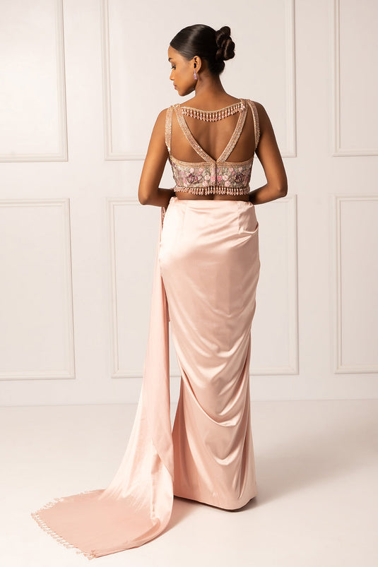Pink Drape saree set