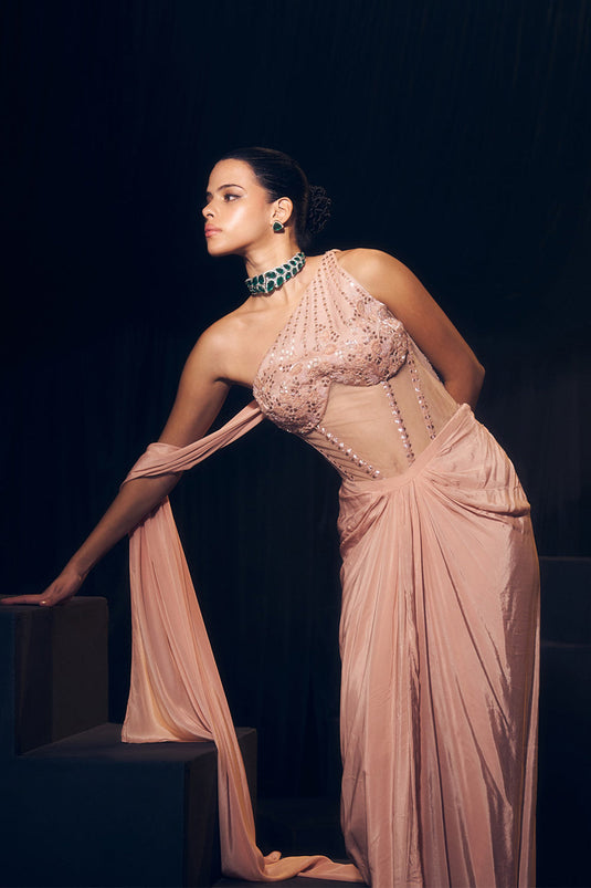 Pink Drape Skirt Set