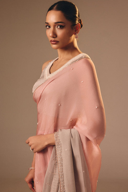 Pink & Grey Saree