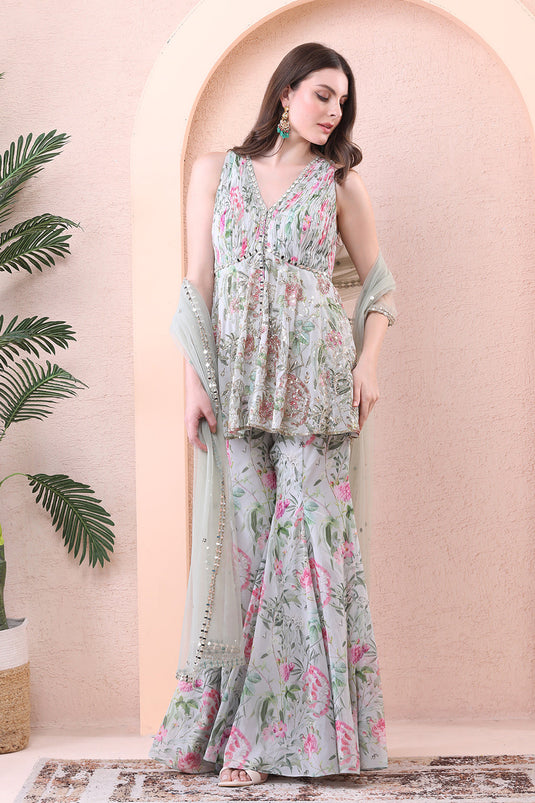 Pistachio Green Printed Sharara Set