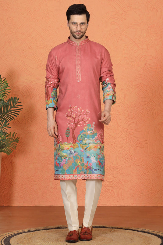Printed Embroidered Kurta with Back Elastic Pants