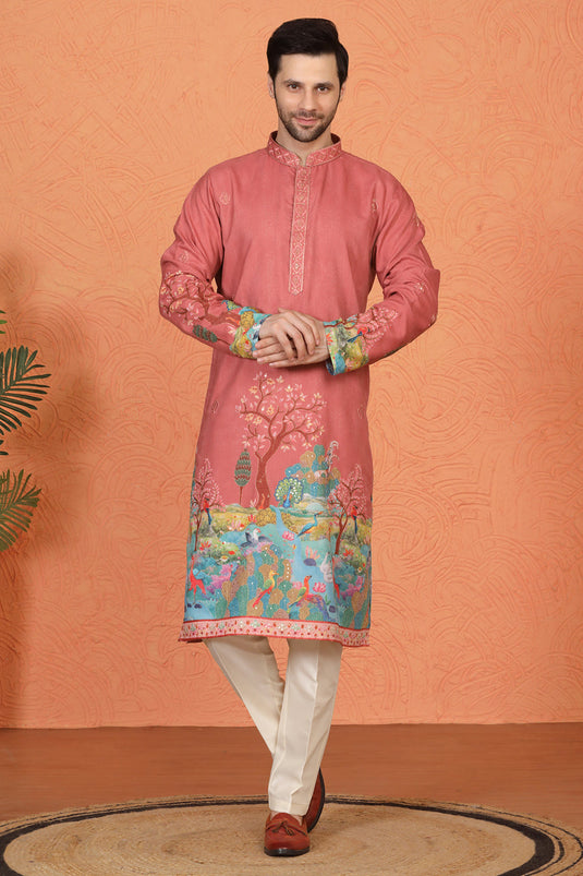 Printed Embroidered Kurta with Back Elastic Pants