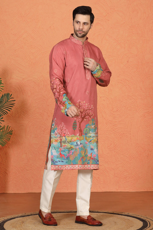 Printed Embroidered Kurta with Back Elastic Pants