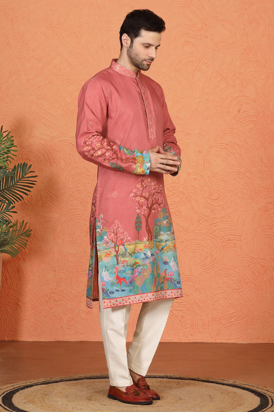 Printed Embroidered Kurta with Back Elastic Pants