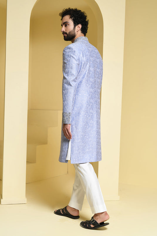 Pure silk self embroidered sherwani