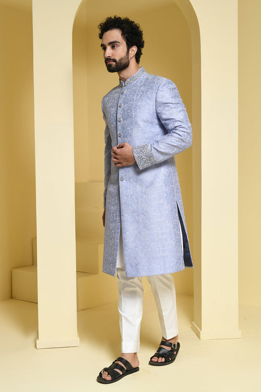 Pure silk self embroidered sherwani