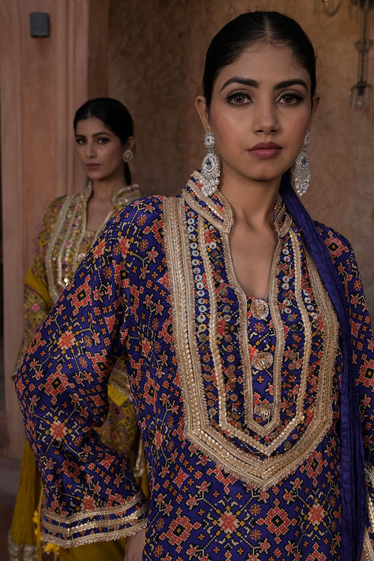Purple Crepe Kurti Salwar Set Traditional Embroidered Ethnic Wear