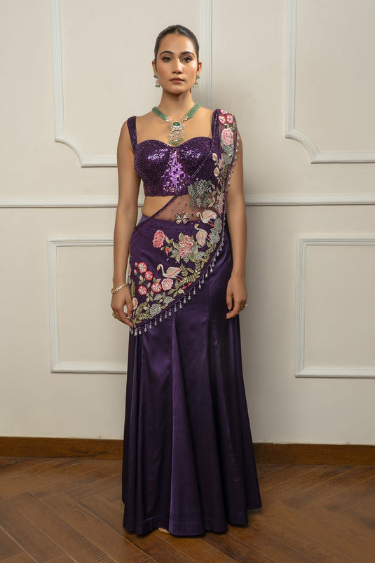 Purple drape saree set