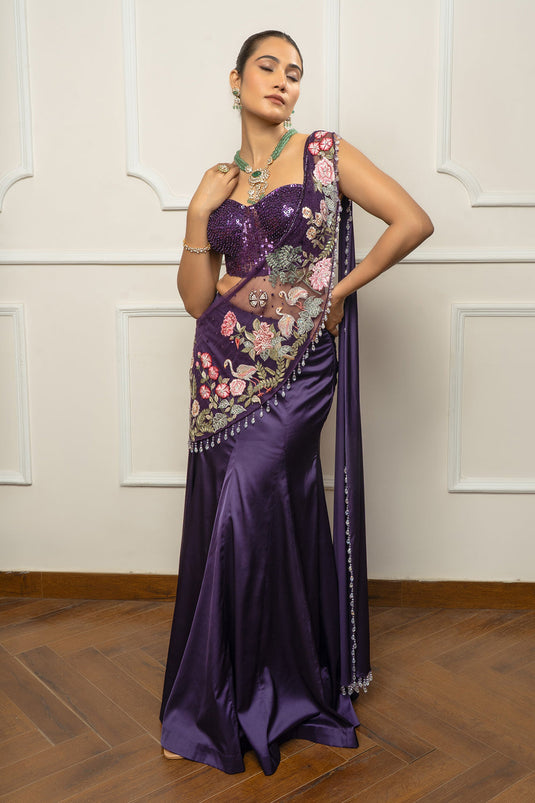 Purple drape saree set