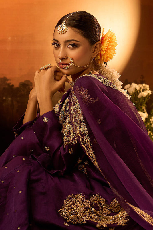 Purple Embroidered Kurta Set