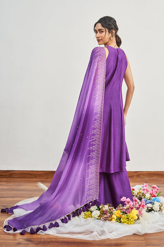 Purple Kalidaar with Purple X Dirty Lillac Shaded Dupatta