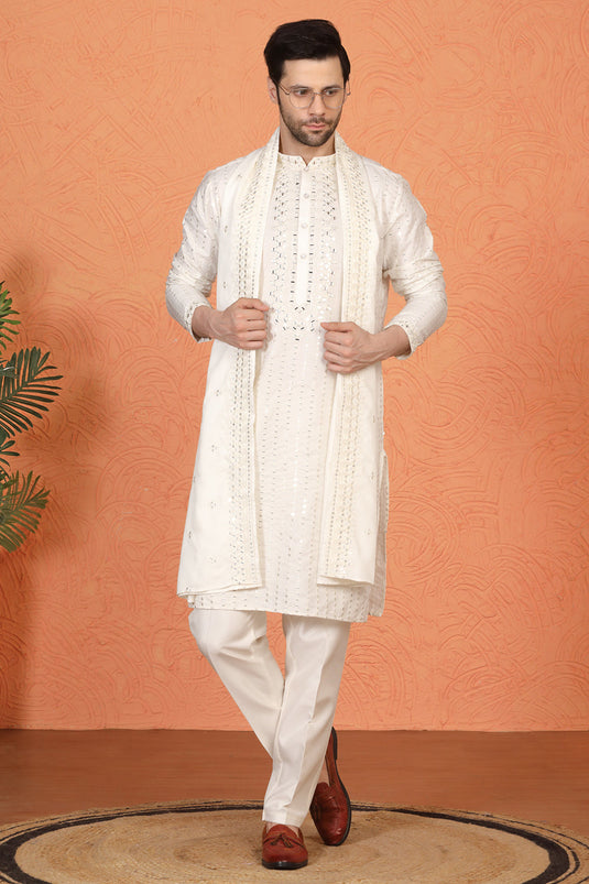 Raas Mirror Embroidered Kurta with Back Elastic Pants And Dupatta