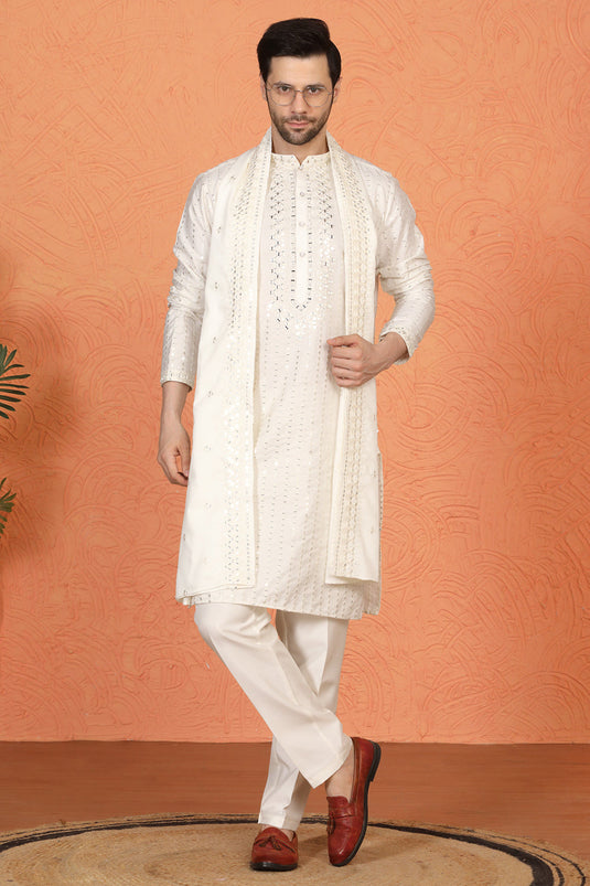 Raas Mirror Embroidered Kurta with Back Elastic Pants And Dupatta