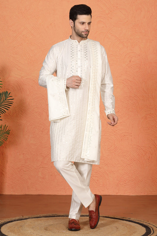Raas Mirror Embroidered Kurta with Back Elastic Pants And Dupatta