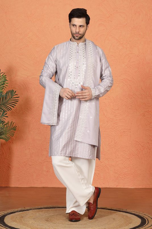 Raas Mirror Embroidered Kurta with Loose Fit Parallel Pants And Dupatta