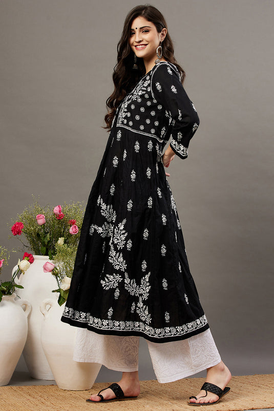 Black Anarkali With Chikankari