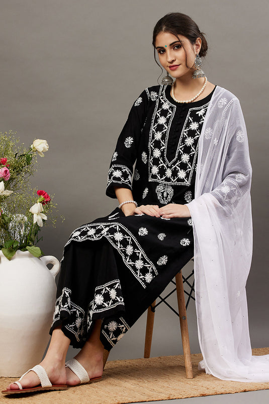 Black Cotton Chikankari Kurta / Palazzo Set