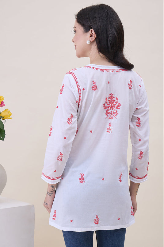 White Cotton Tunic With Chikankari