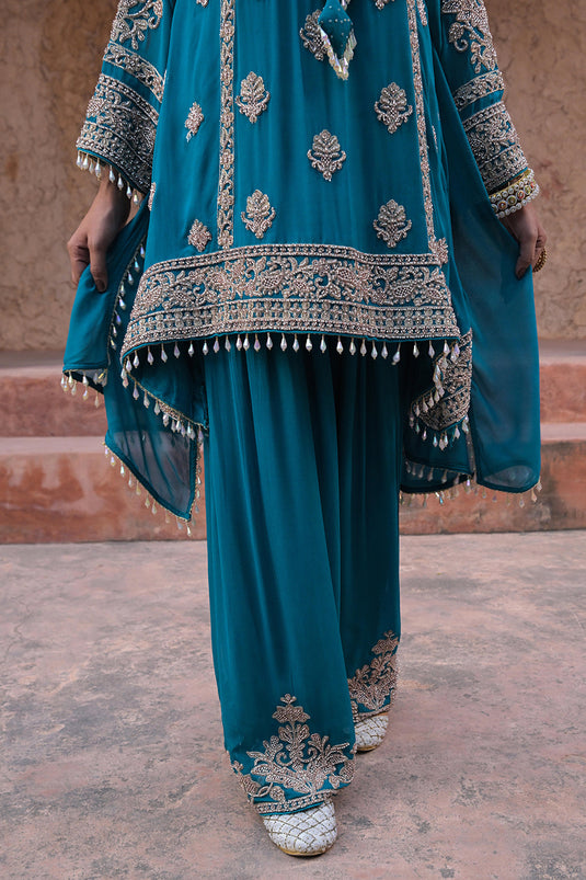 Rama Green Georgette Beads Embroidered Kurta Palazzo Set