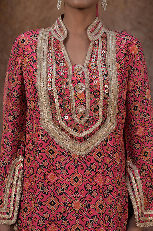 Rani Pink Crepe Kurti Salwar Set Contemporary Festive Fashion