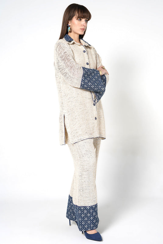 Resha Jute Fabric Designer Co-Ord Set Textured Shirt Palazzo Set