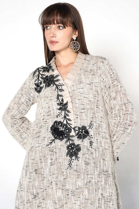 Resha Jute Fabric Embroidered Designer Co-Ord Set Elegant Kurta Palazzo