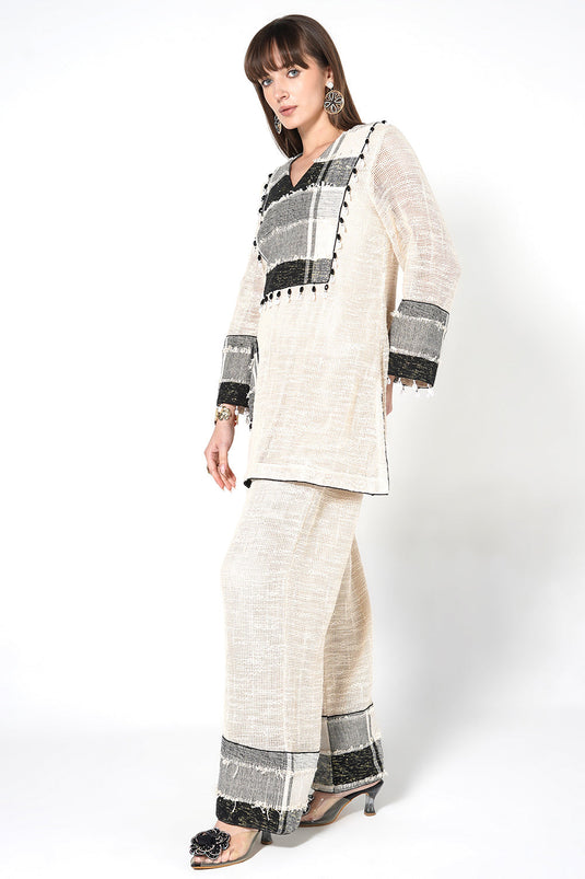 Resha Jute Fabric Minimal Designer Co-Ord Set Textured Kurta Palazzo