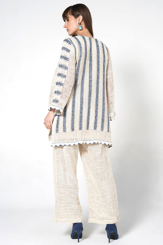 Resha Jute Fabric Striped Designer Co-Ord Set Tassel Detail Outfit