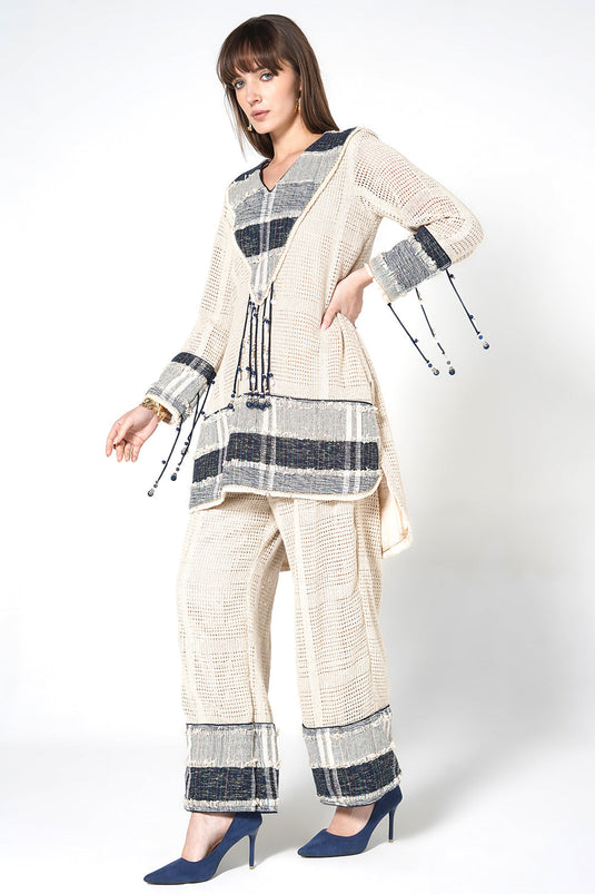 Resha Jute Fabric Textured Designer Co-Ord Set Tassel Detail Outfit
