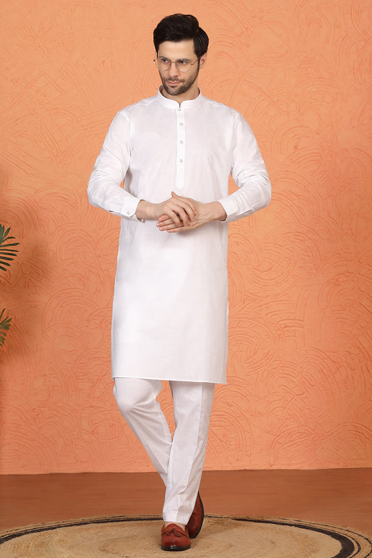 Royal White Kurta with Matching Back Elastic Pants