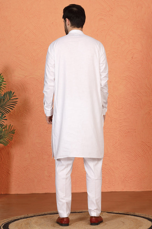 Royal White Kurta with Matching Back Elastic Pants