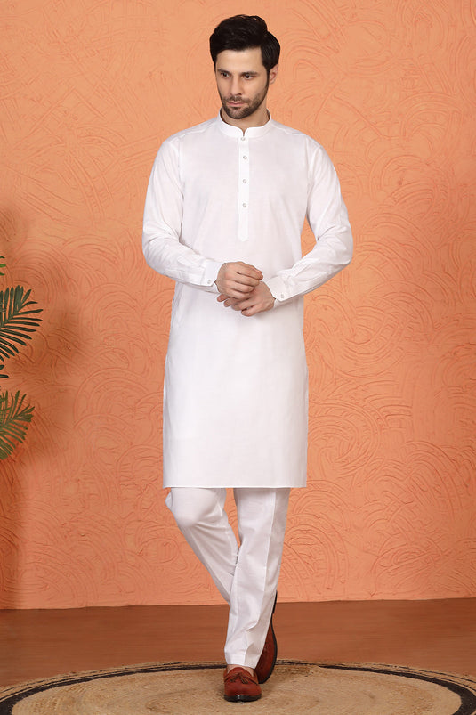 Royal White Kurta with Matching Back Elastic Pants