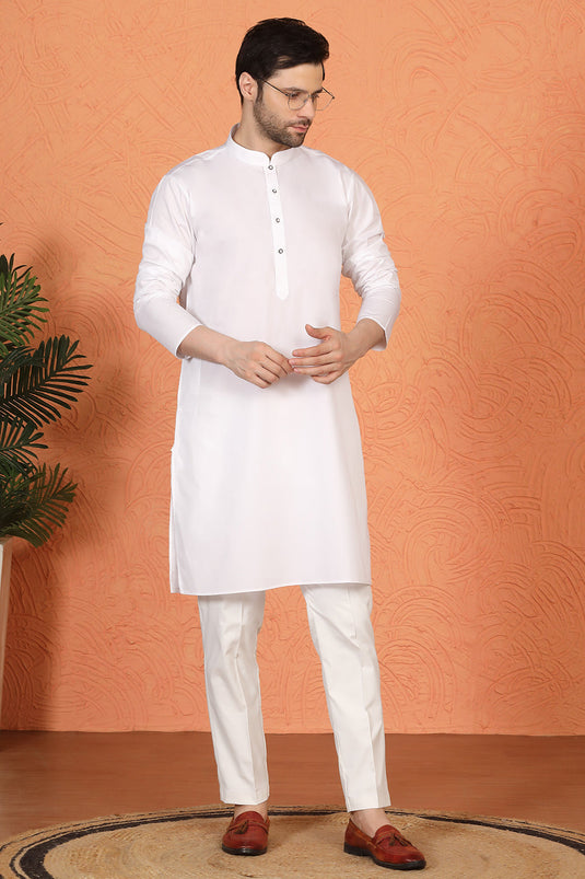 Royal White Kurta with Matching Back Elastic Pants