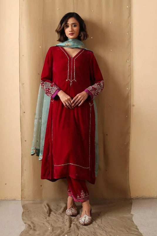 Ruby Aqua Velvet Suit Set