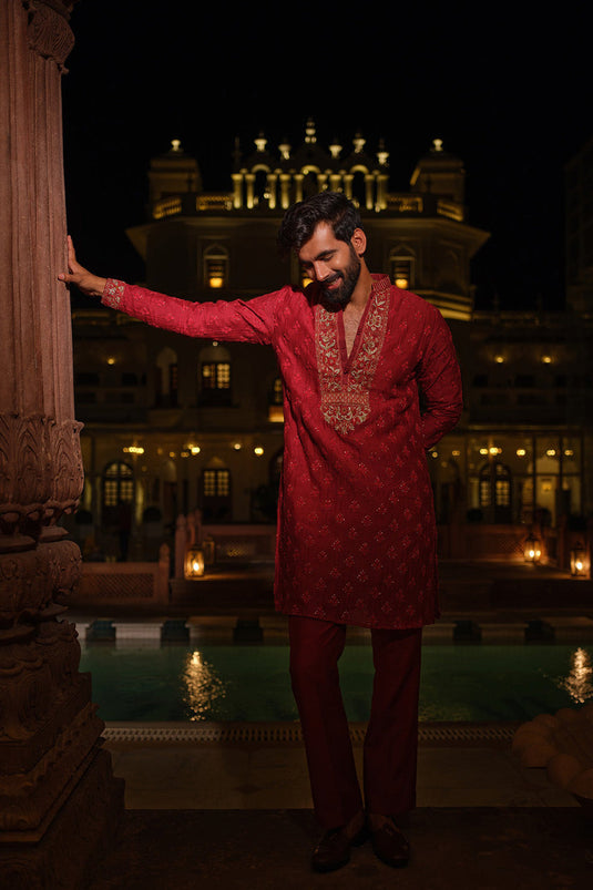 Ruby Zardozi Kurta Set