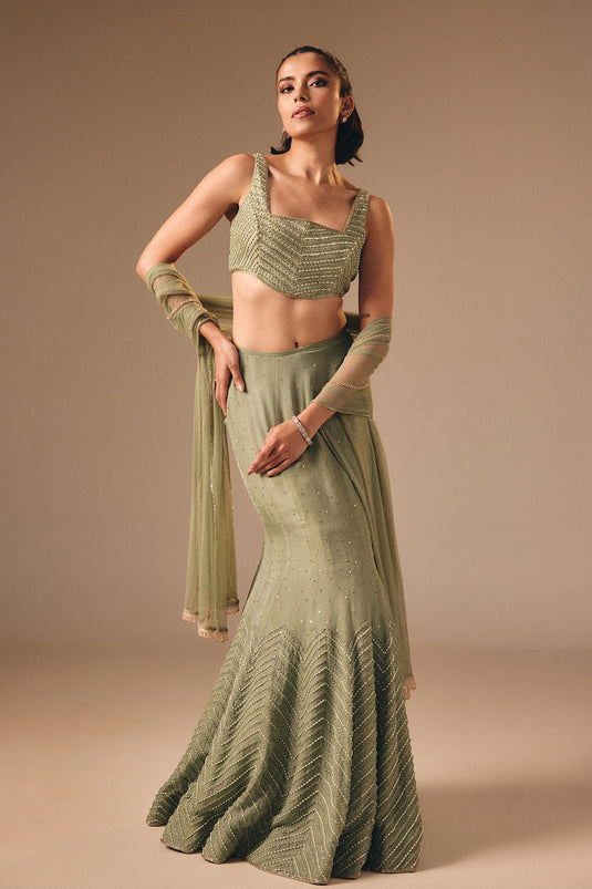 Sage Green Fishcut Skirt Set