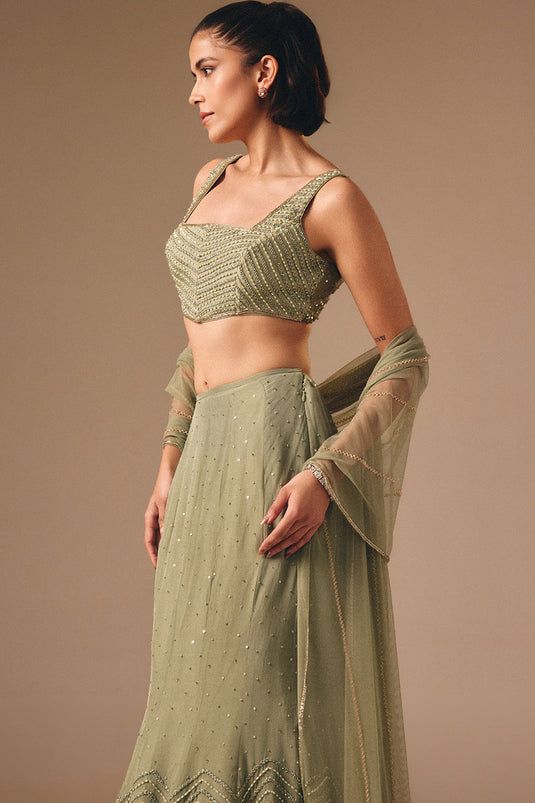 Sage Green Fishcut Skirt Set