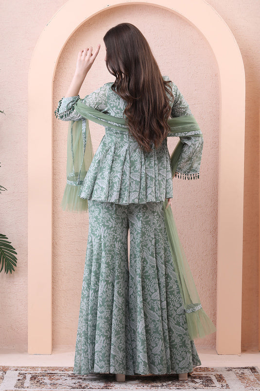 Sage Green Printed Anarkali Set