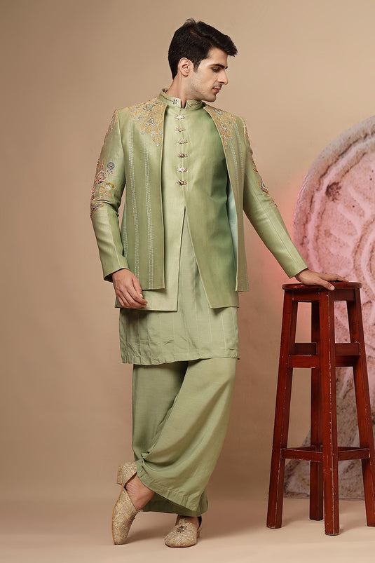 Sage Green Silk Kurta Set