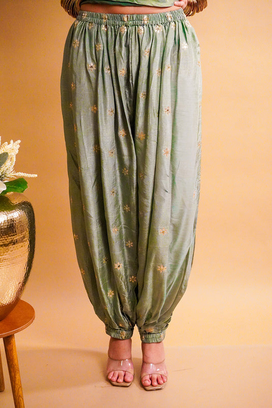 Sage Green Tissue Kurta with Balloon Pants Set