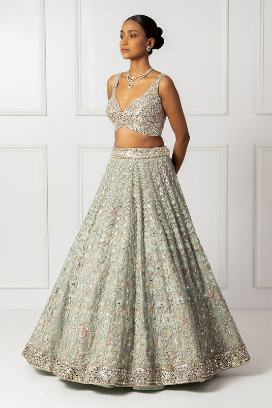 Silt green embroidered lehenga set