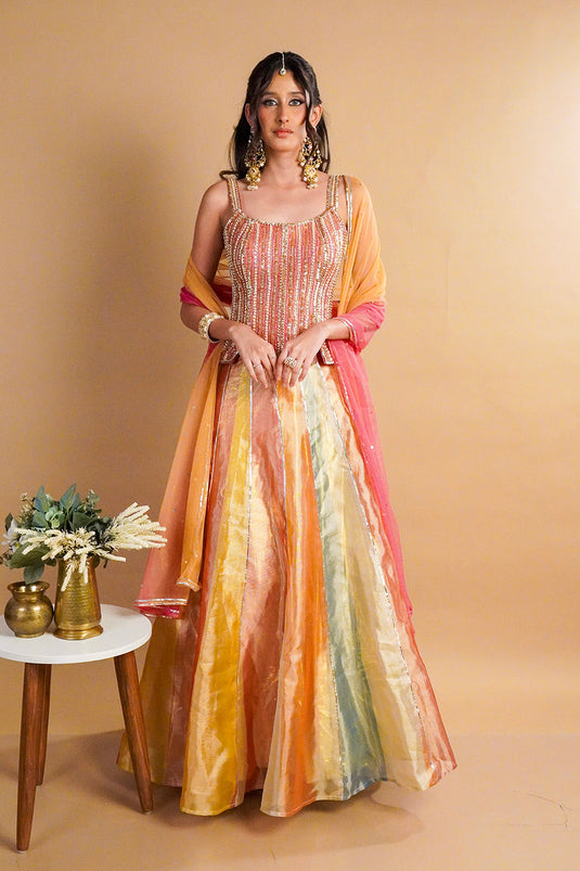 Solea Tissue Lehenga with Corset and Dupatta