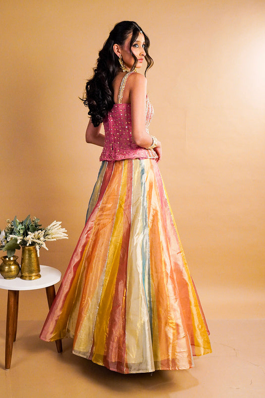 Solea Tissue Lehenga with Corset and Dupatta