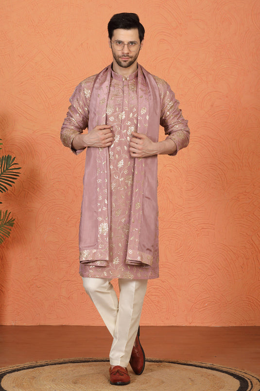 Son Zar Embroidered Kurta with Back Elastic Pants And Dupatta